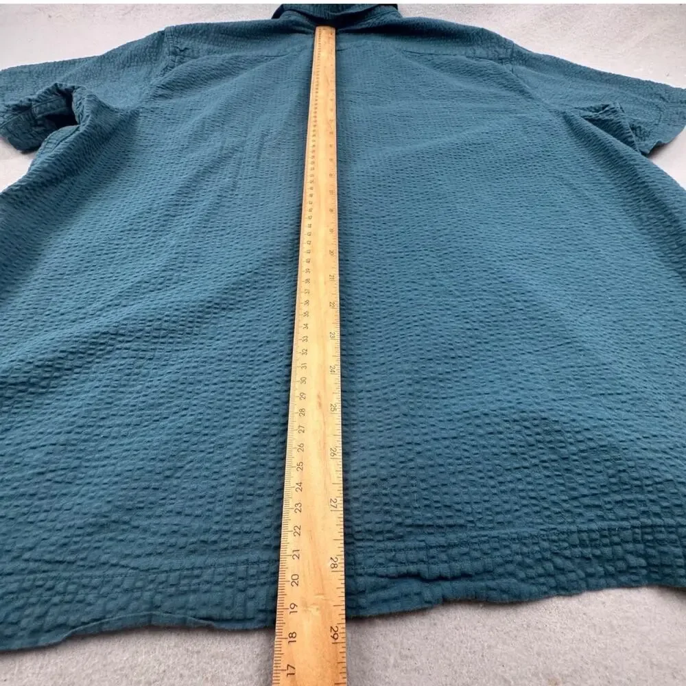 Banana Republic Seersuckerer Shirt Mens XL Slim Fit Teal Short Sleeve Button Up